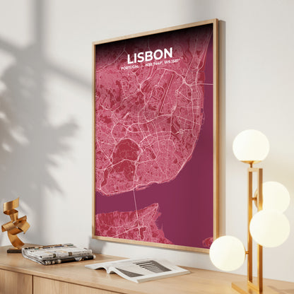 Lisbon Scarlet Map Poster