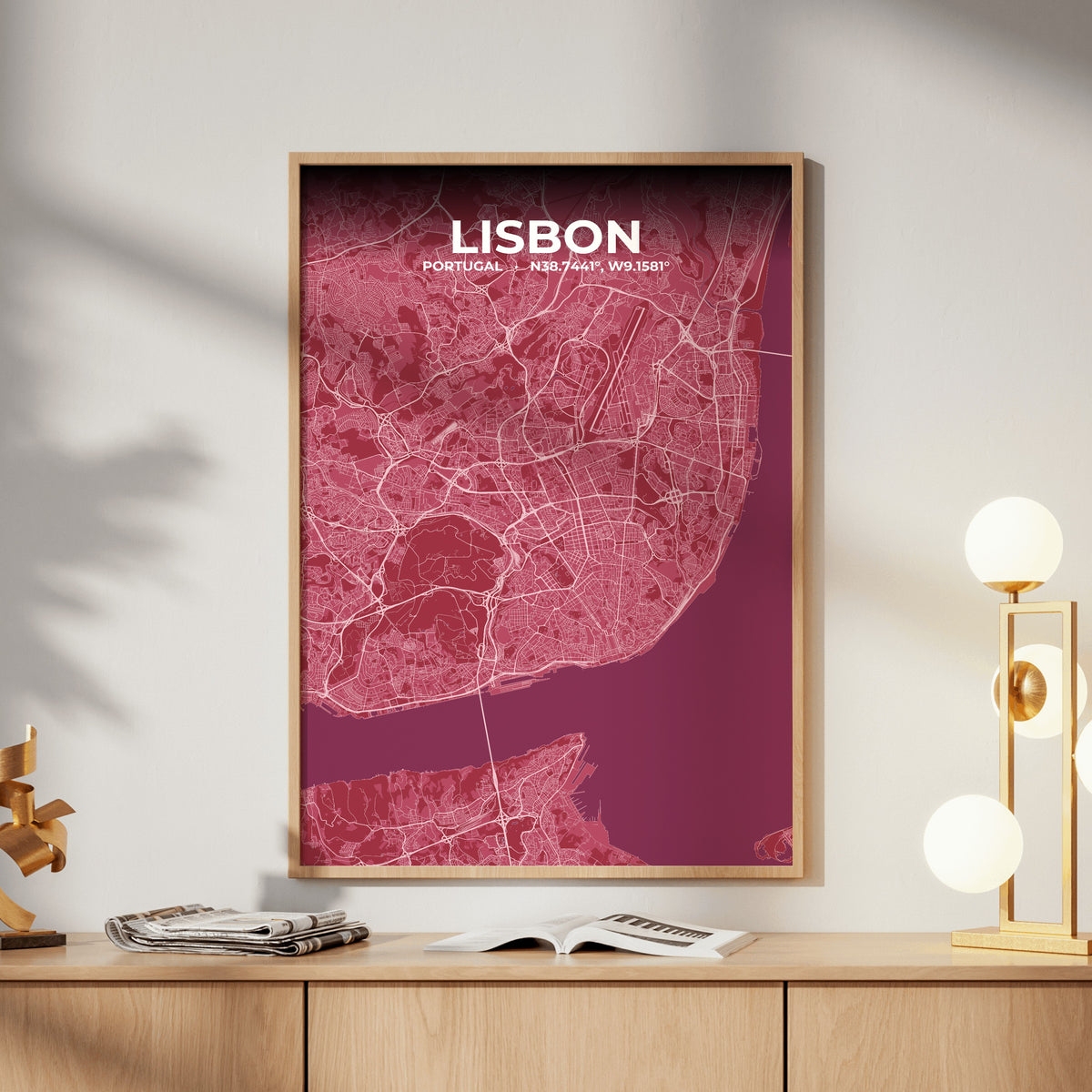 Lisbon Scarlet Map Poster