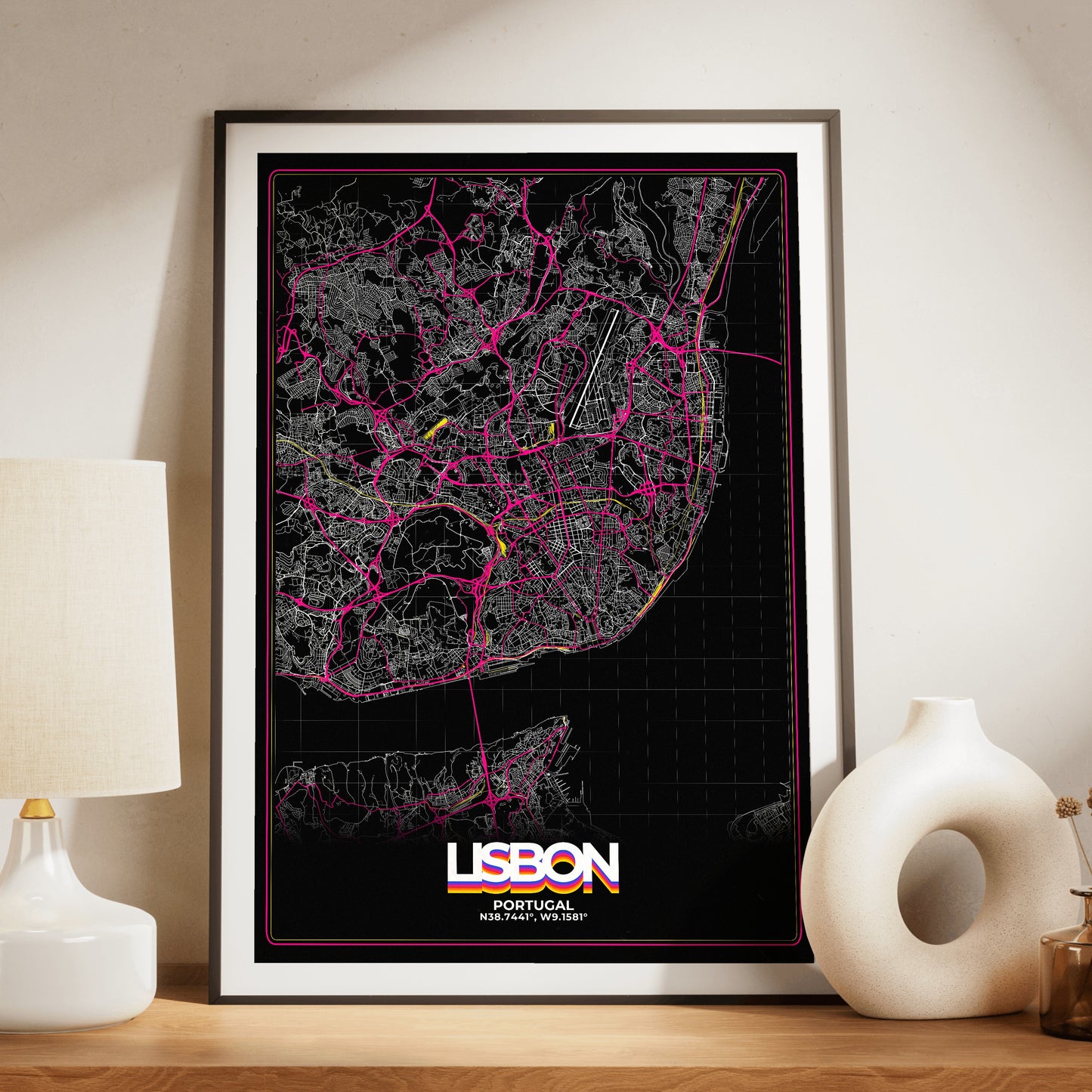 Lisbon Retro Map Poster