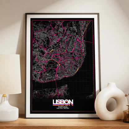 Lisbon Retro Map Poster