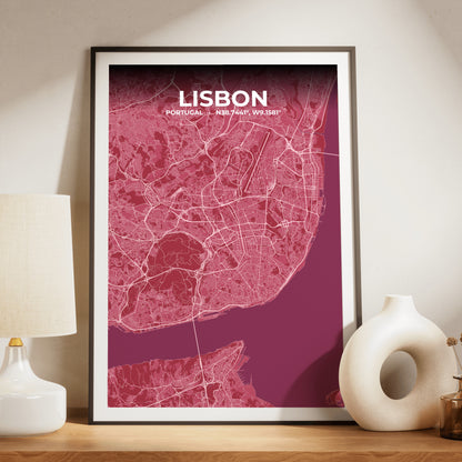 Lisbon Scarlet Map Poster