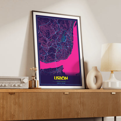 Lisbon Cyberpunk Map Poster