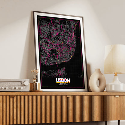 Lisbon Retro Map Poster