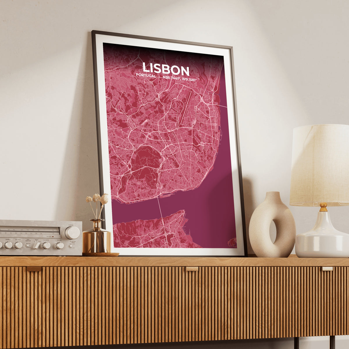 Lisbon Scarlet Map Poster