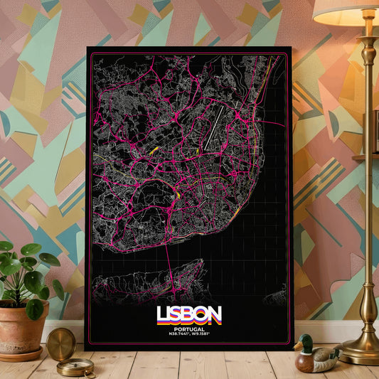 Lisbon Retro Map Poster