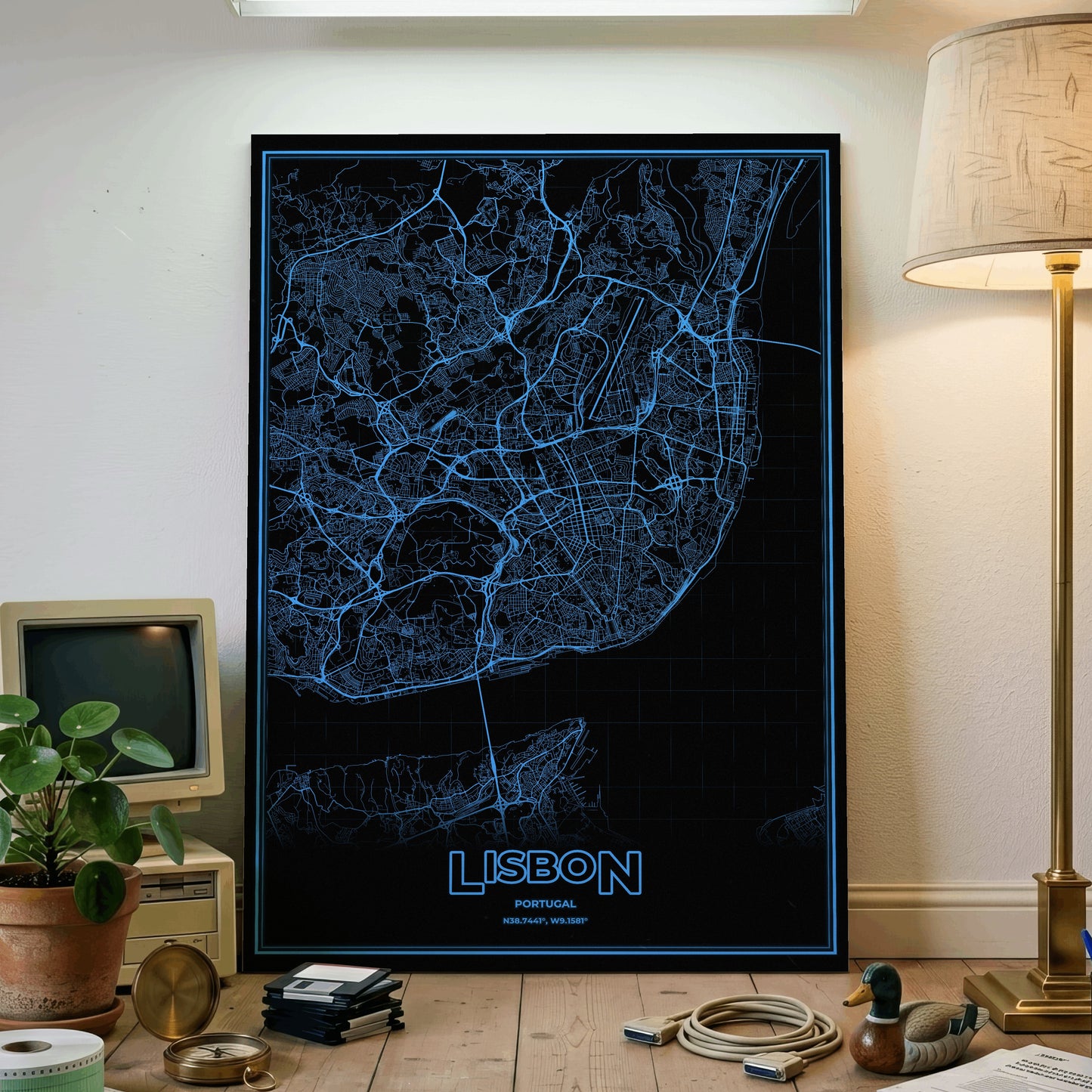Lisbon Phosphor Map Poster - IBM Blue