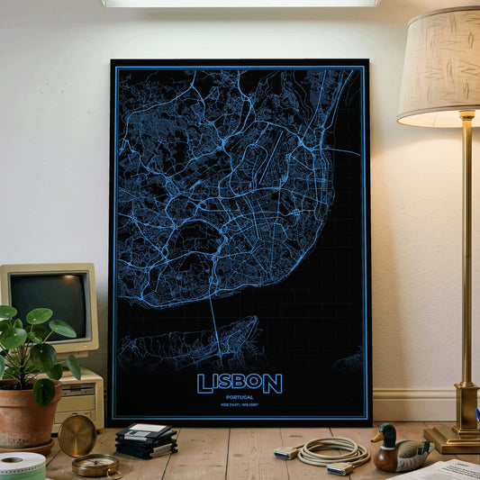 Lisbon Phosphor Map Poster - IBM Blue