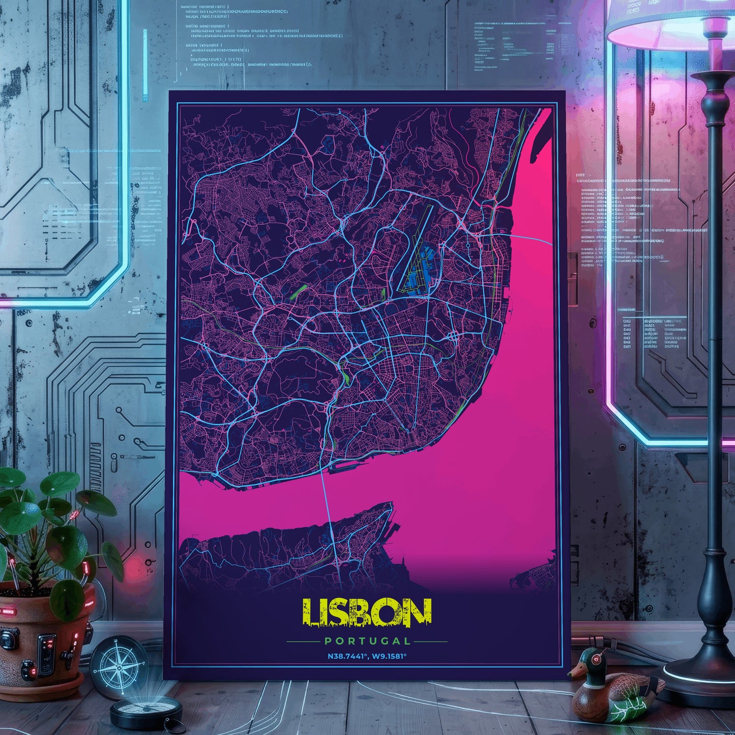 Lisbon Cyberpunk Map Poster