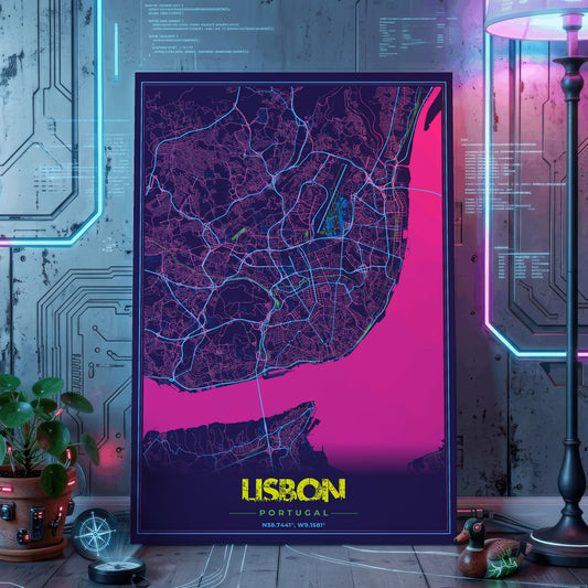 Lisbon Cyberpunk Map Poster
