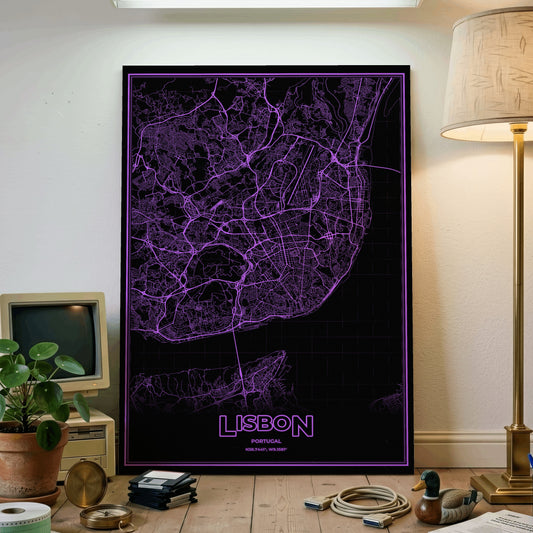 Lisbon Phosphor Map Poster - EGA Violet