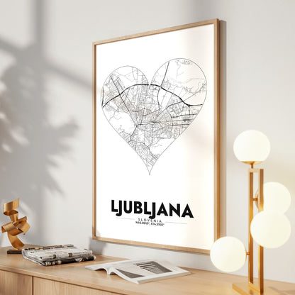Ljubljana Heart Map Poster