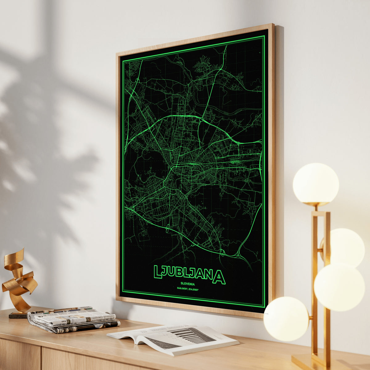 Ljubljana Phosphor Map Poster - Phosphor Green