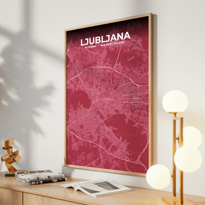 Ljubljana Scarlet Map Poster