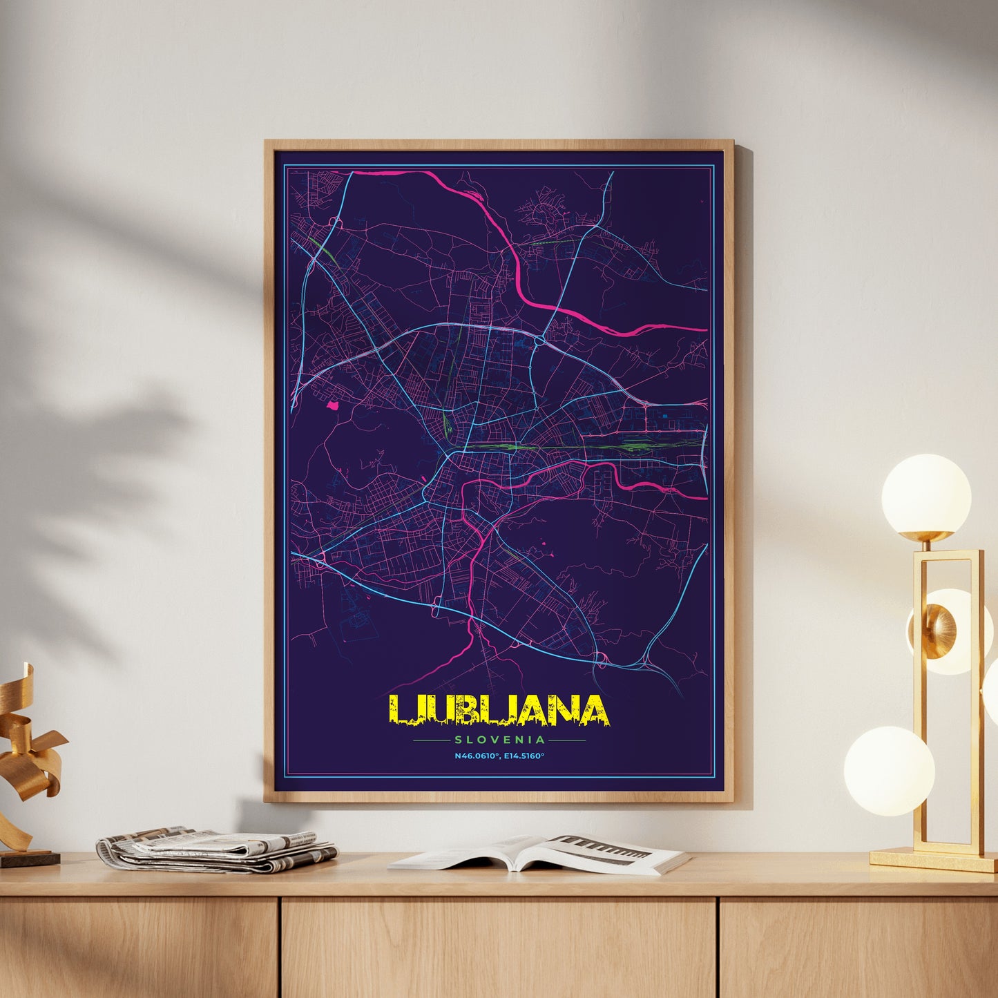 Ljubljana Cyberpunk Map Poster