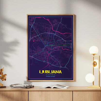 Ljubljana Cyberpunk Map Poster