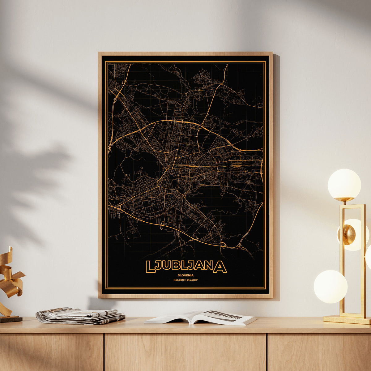 Ljubljana Phosphor Map Poster - Amber CRT