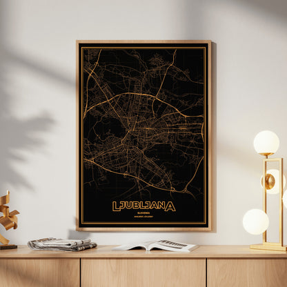 Ljubljana Phosphor Map Poster - Amber CRT