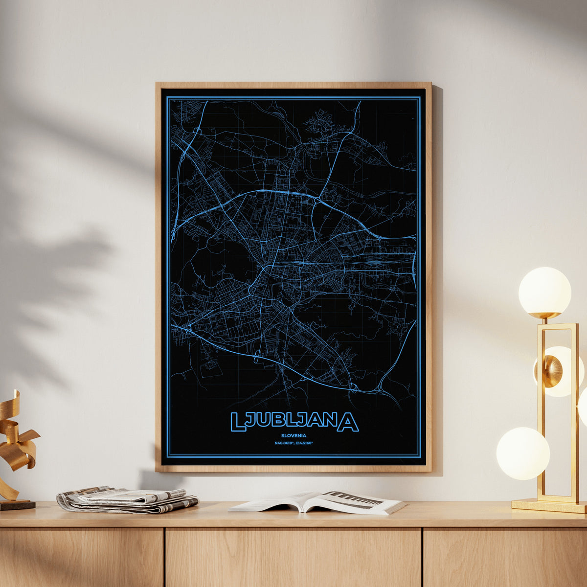 Ljubljana Phosphor Map Poster - IBM Blue