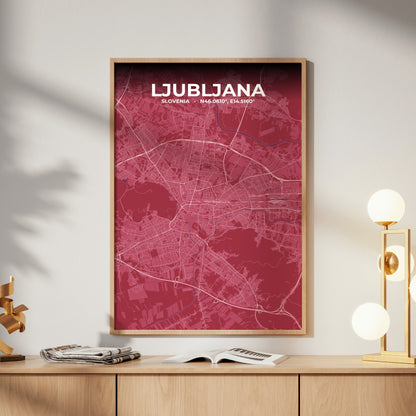 Ljubljana Scarlet Map Poster