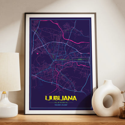 Ljubljana Cyberpunk Map Poster