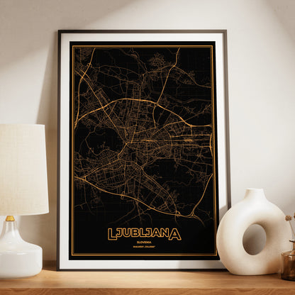 Ljubljana Phosphor Map Poster - Amber CRT