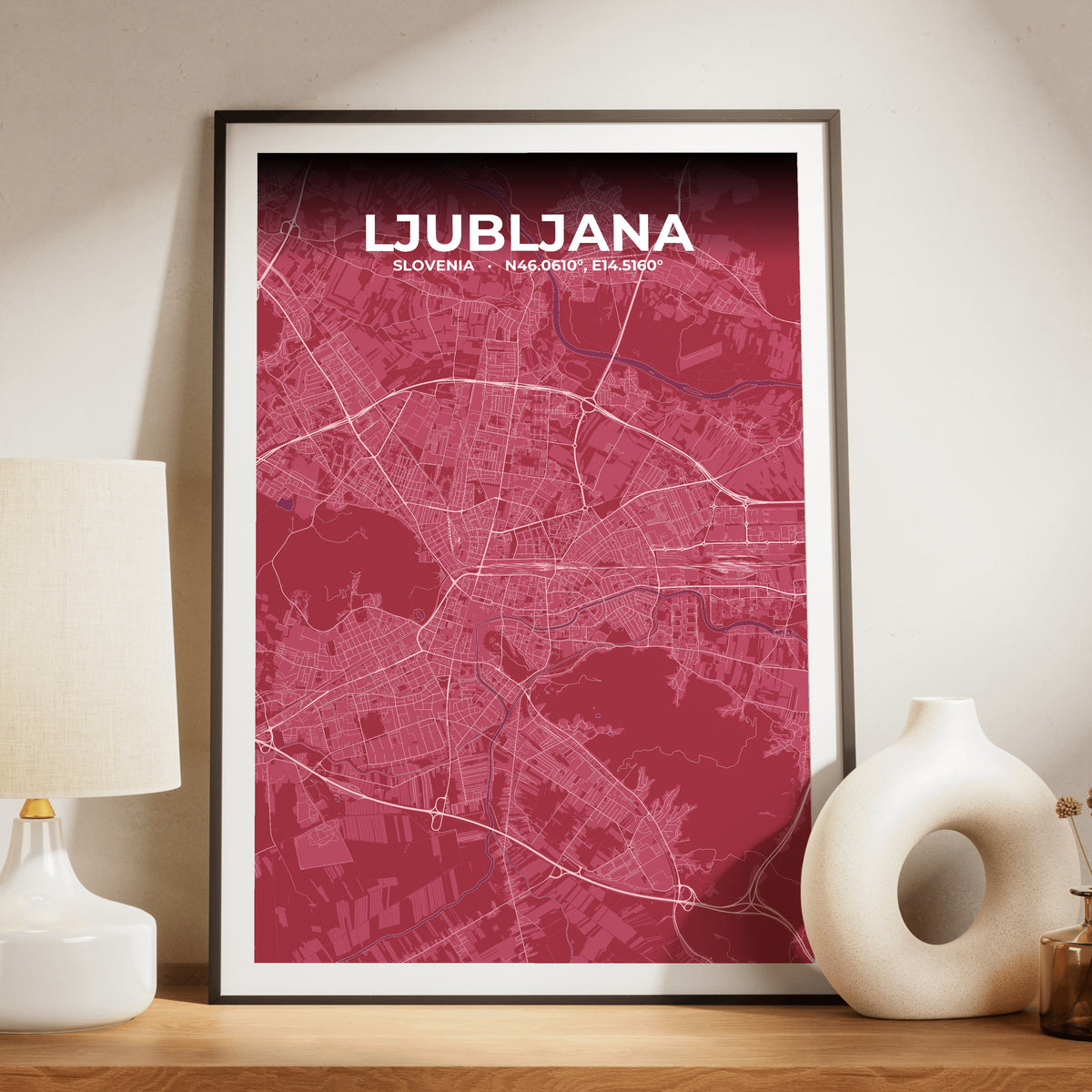 Ljubljana Scarlet Map Poster