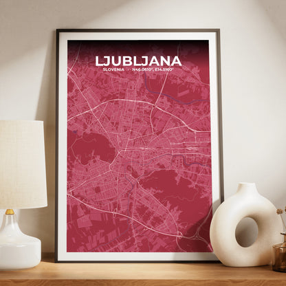 Ljubljana Scarlet Map Poster