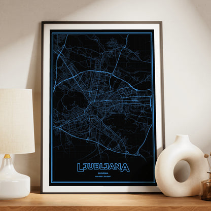 Ljubljana Phosphor Map Poster - IBM Blue