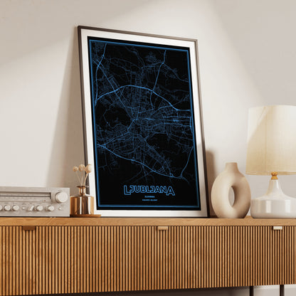 Ljubljana Phosphor Map Poster - IBM Blue