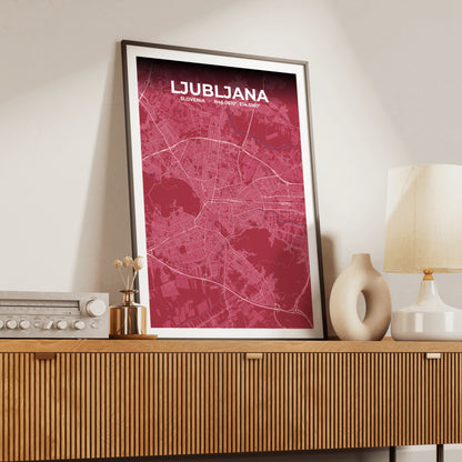 Ljubljana Scarlet Map Poster