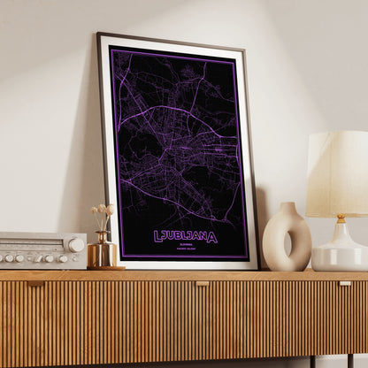 Ljubljana Phosphor Map Poster - EGA Violet