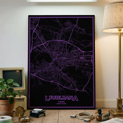 Ljubljana Phosphor Map Poster - EGA Violet