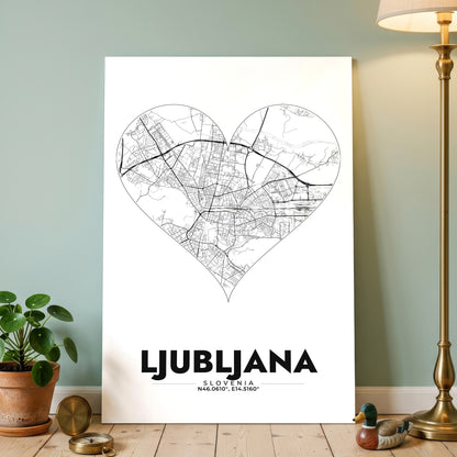 Ljubljana Heart Map Poster