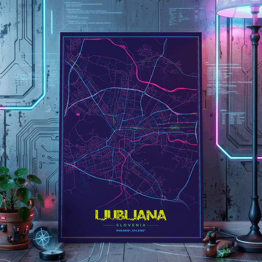 Ljubljana Cyberpunk Map Poster