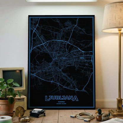 Ljubljana Phosphor Map Poster - IBM Blue