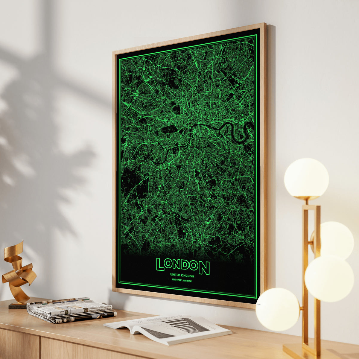 London Phosphor Map Poster - Phosphor Green