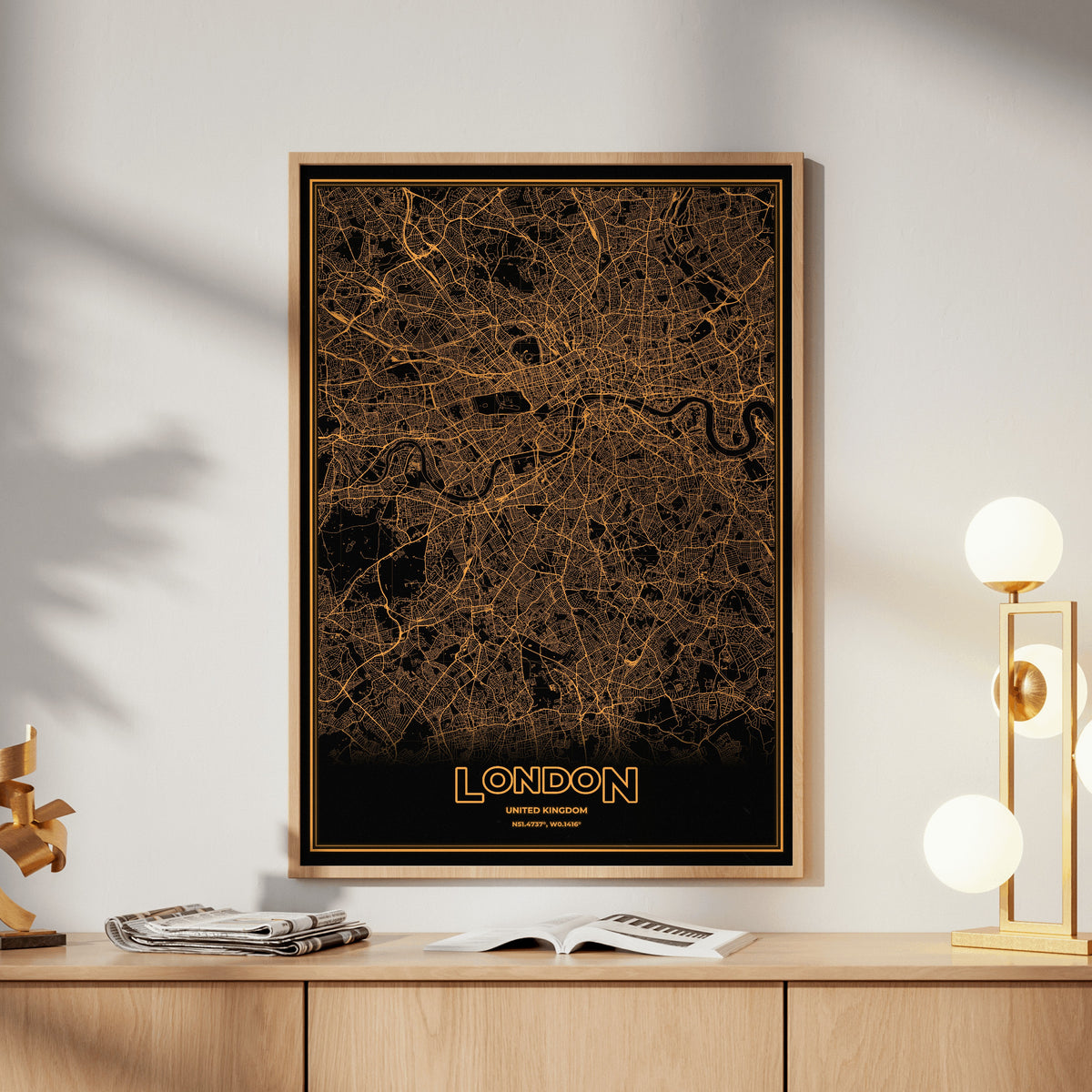 London Phosphor Map Poster - Amber CRT