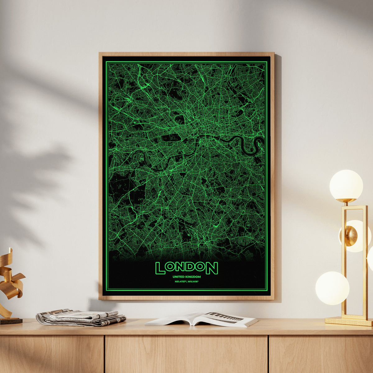 London Phosphor Map Poster - Phosphor Green