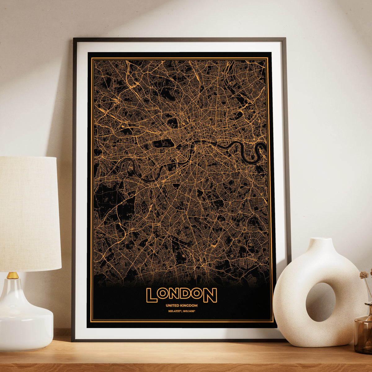 London Phosphor Map Poster - Amber CRT