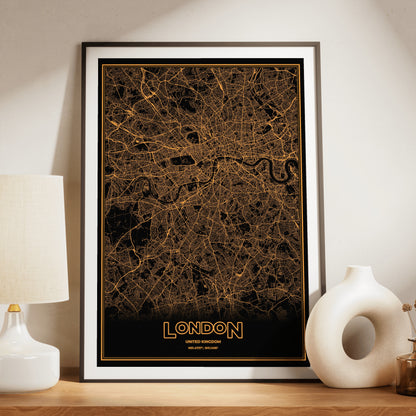 London Phosphor Map Poster - Amber CRT