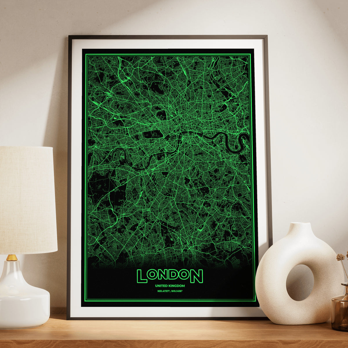 London Phosphor Map Poster - Phosphor Green