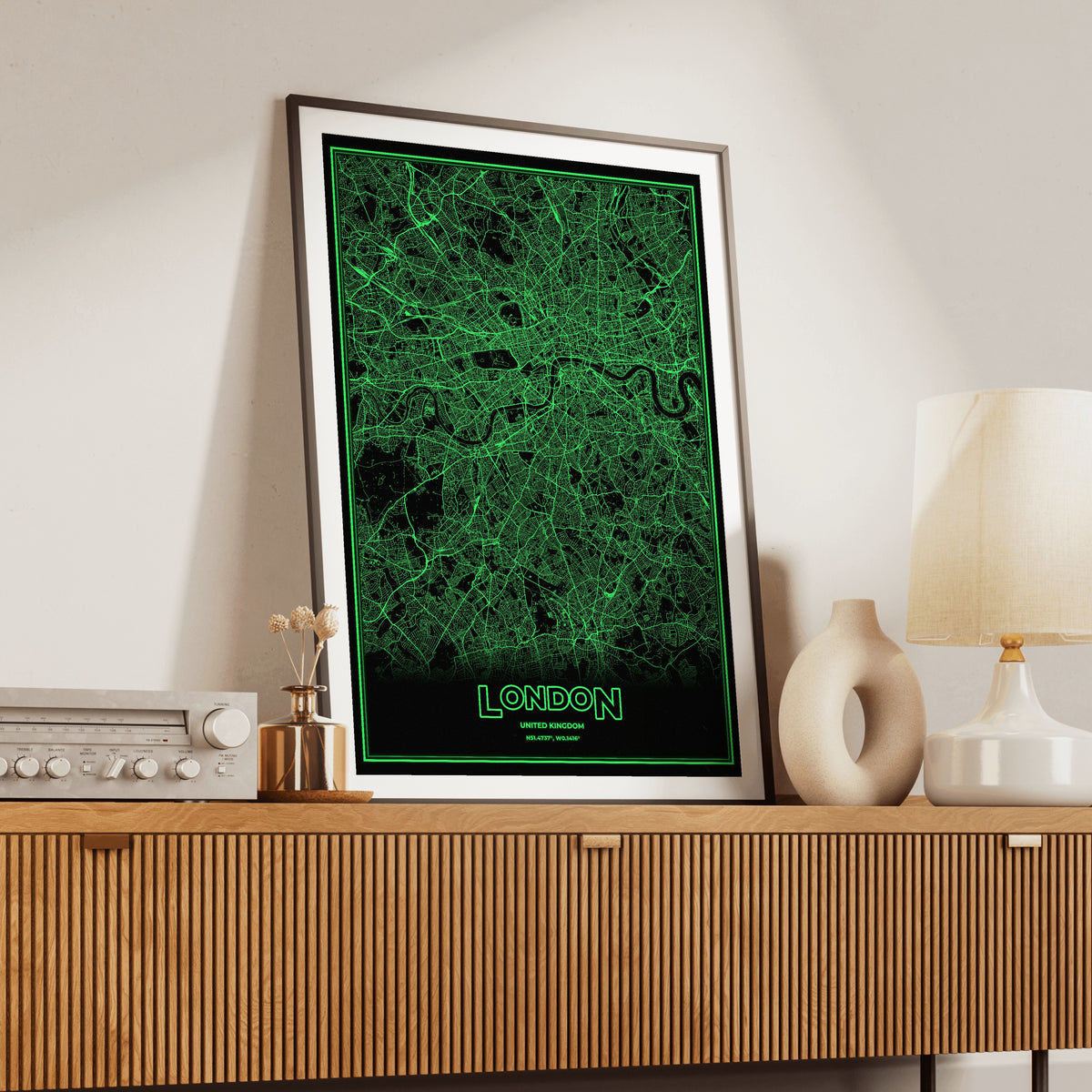 London Phosphor Map Poster - Phosphor Green
