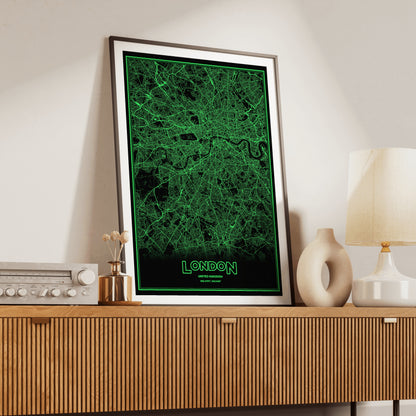 London Phosphor Map Poster - Phosphor Green