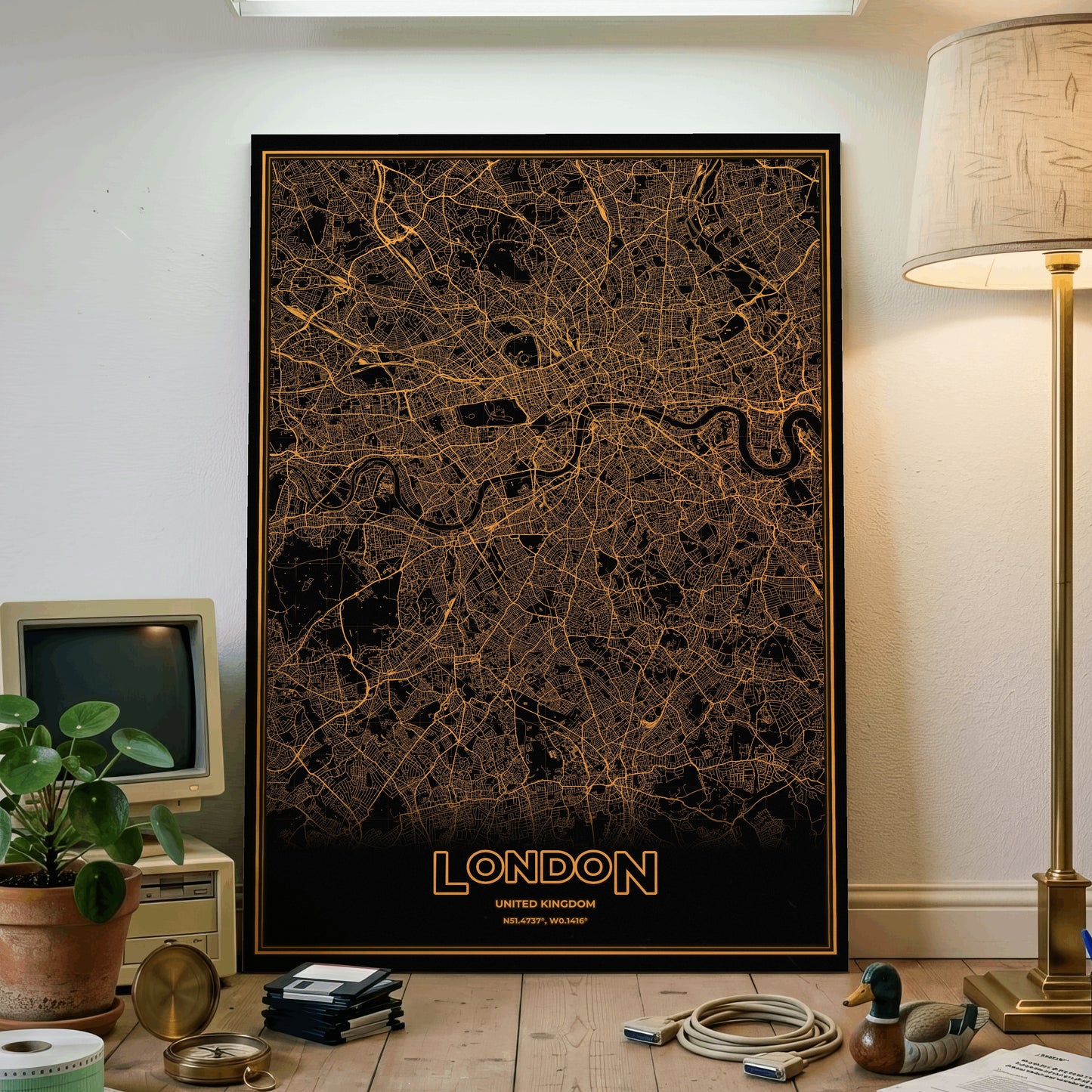 London Phosphor Map Poster - Amber CRT