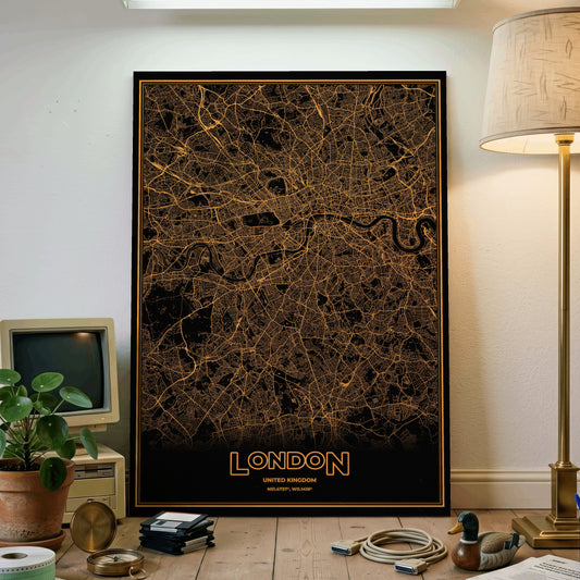 London Phosphor Map Poster - Amber CRT