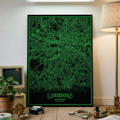 London Phosphor Map Poster - Phosphor Green