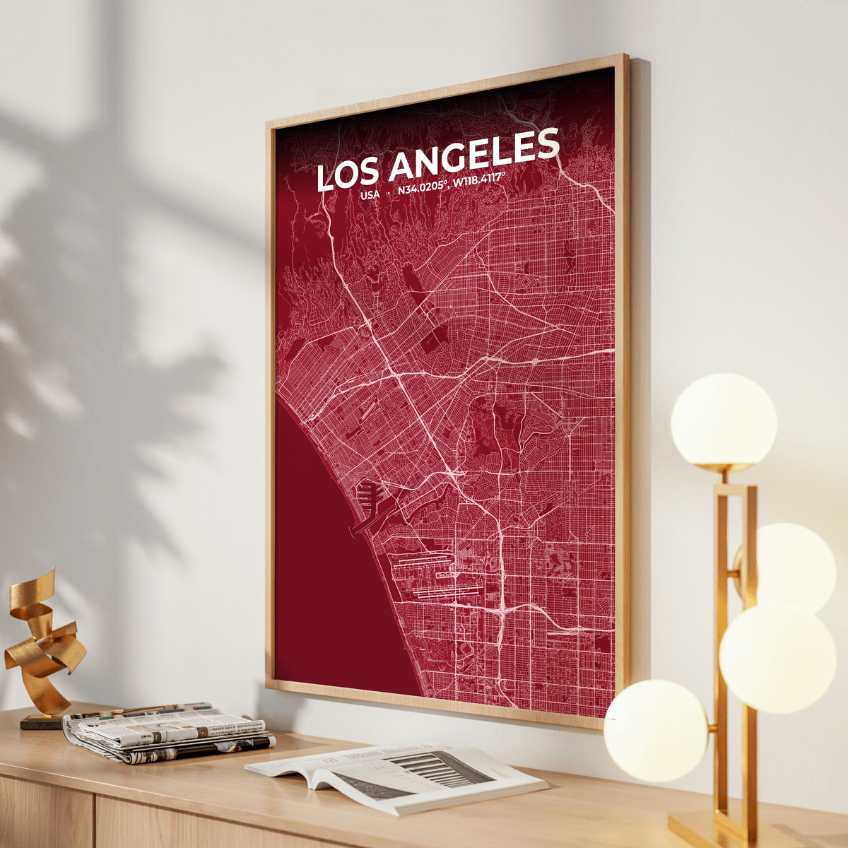 Los Angeles Garnet Map Poster