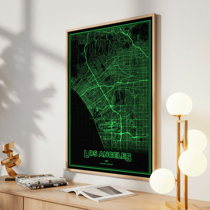 Los Angeles Phosphor Map Poster - Phosphor Green