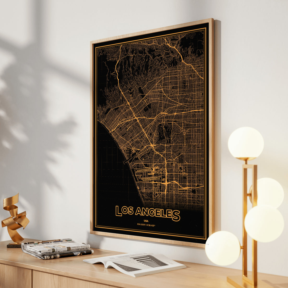 Los Angeles Phosphor Map Poster - Amber CRT