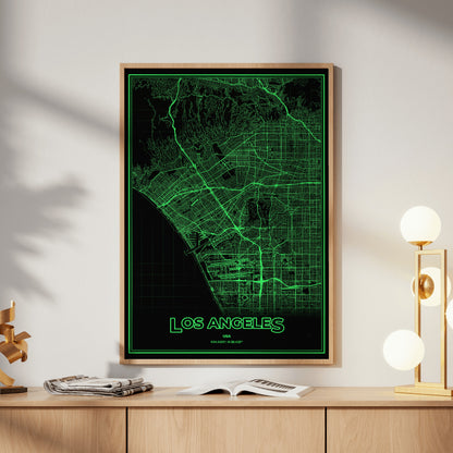 Los Angeles Phosphor Map Poster - Phosphor Green
